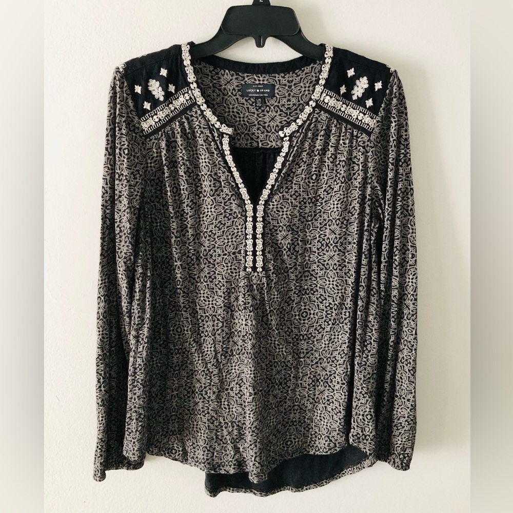 Lucky Brand Embroidered Long-Sleeve Top